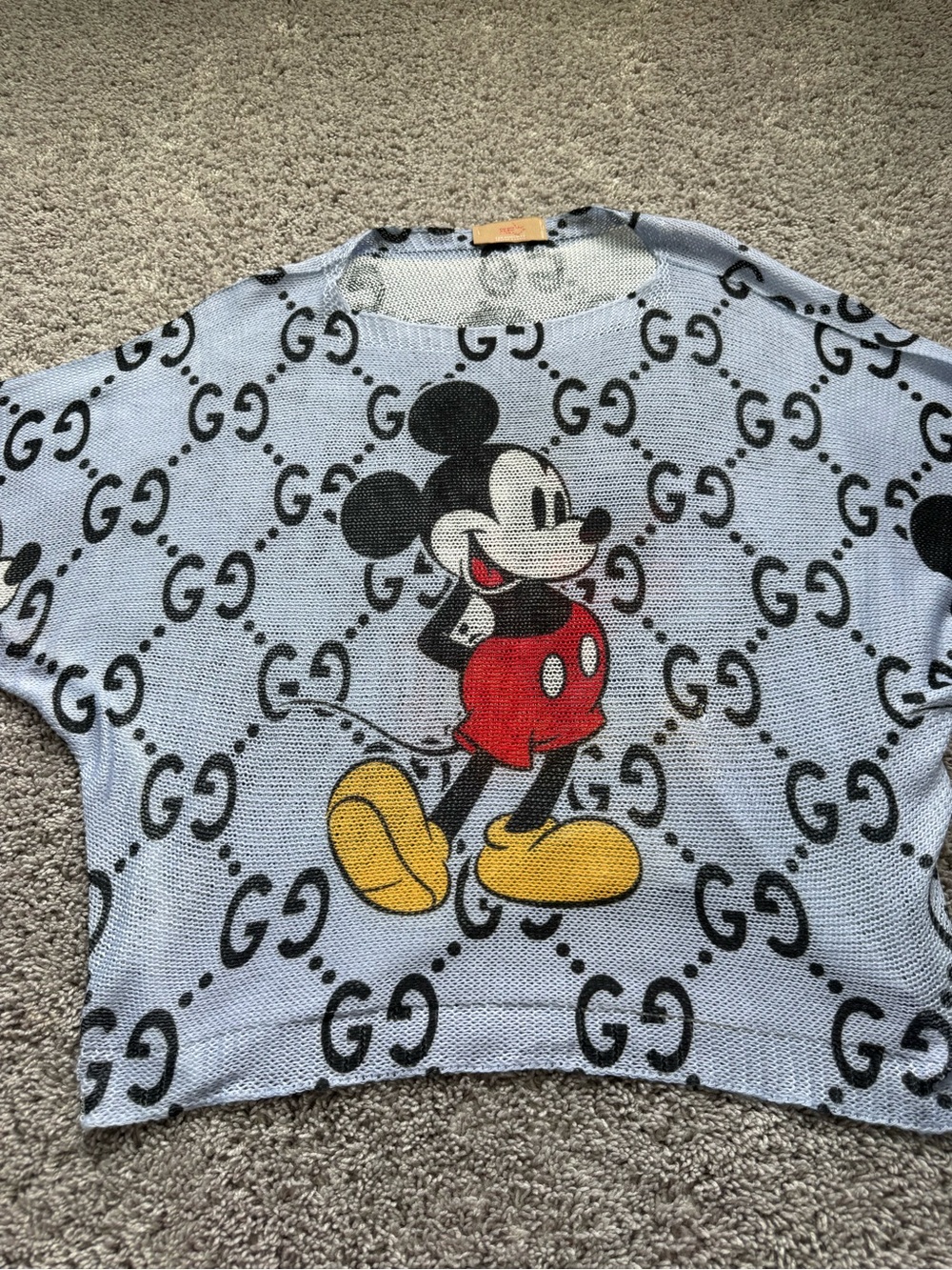 Light Blue Mickey Mouse GG Knit Top - Red, Yellow, Black